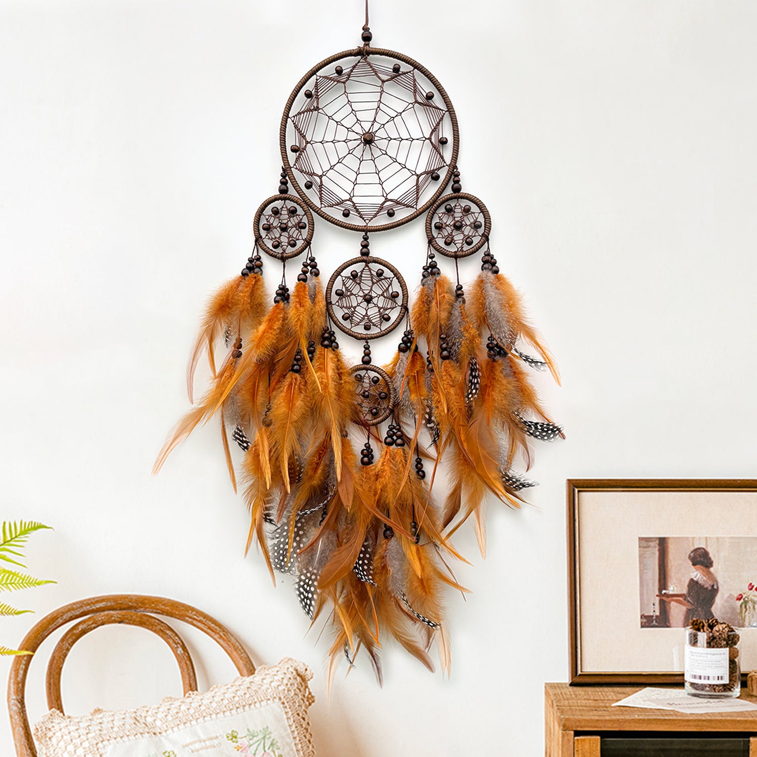 Handmade Dreamcatcher with Artificial Feathers, Guardian of Sweet Dreams, Night Companion, Bohemian Style Wall Hanging, Wind Chime Wall Decor, Essential Bedroom Decoration, Home Pendant Ornament
