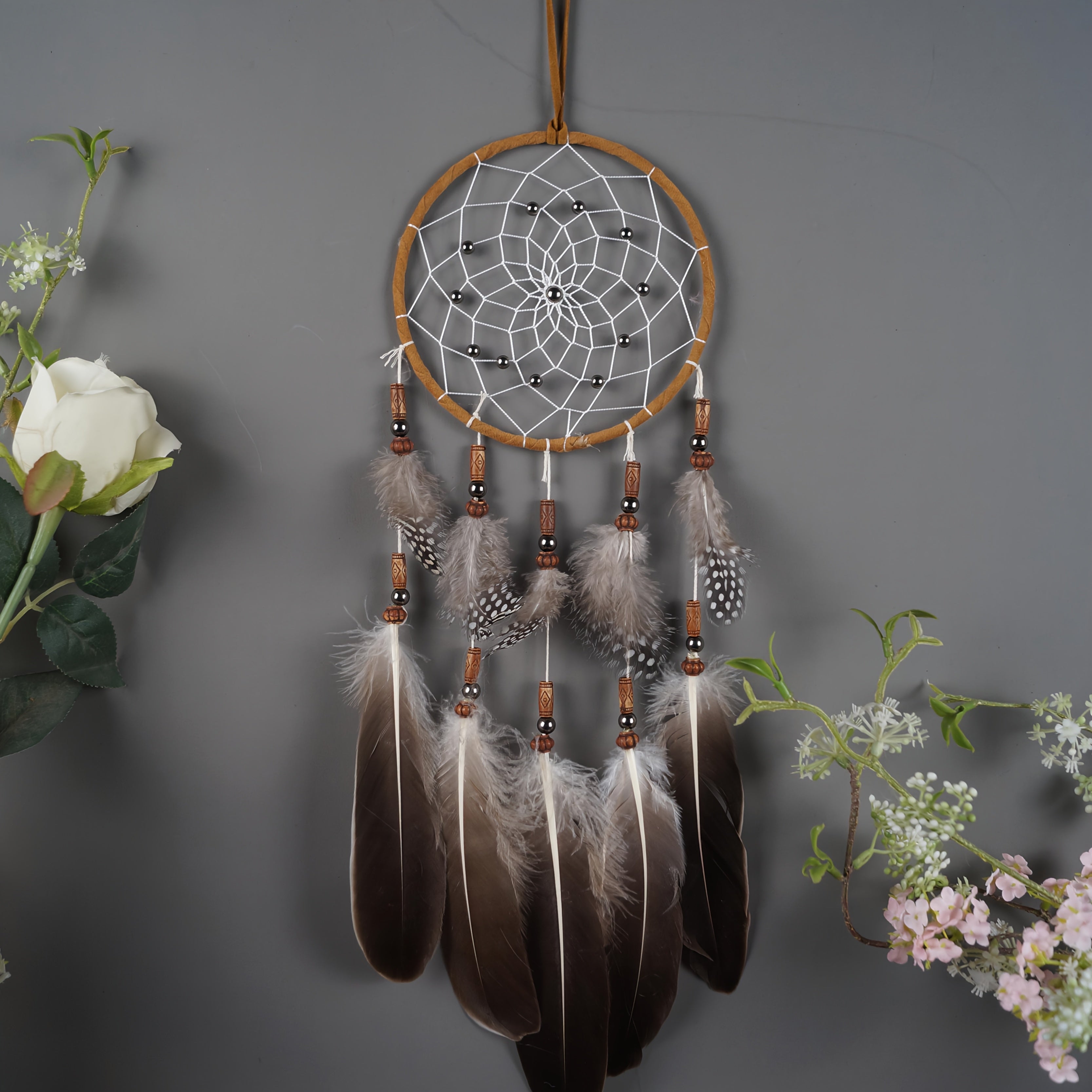 Handcrafted Dream Catcher with Feathers - Bohemian Native American Wall Decor for Home, Bedroom, or Office - Perfect for Christmas, Halloween, Easter, and More - Goose Feather Material, No Power Required, Bohemian Style, Perf
