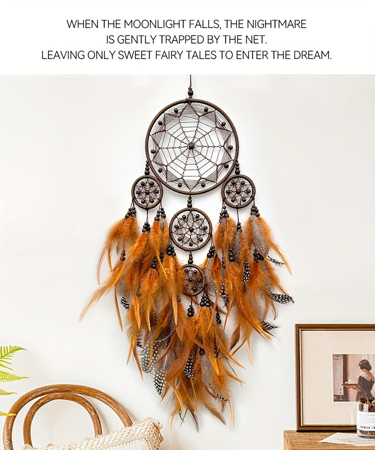 Handmade Dreamcatcher with Artificial Feathers, Guardian of Sweet Dreams, Night Companion, Bohemian Style Wall Hanging, Wind Chime Wall Decor, Essential Bedroom Decoration, Home Pendant Ornament