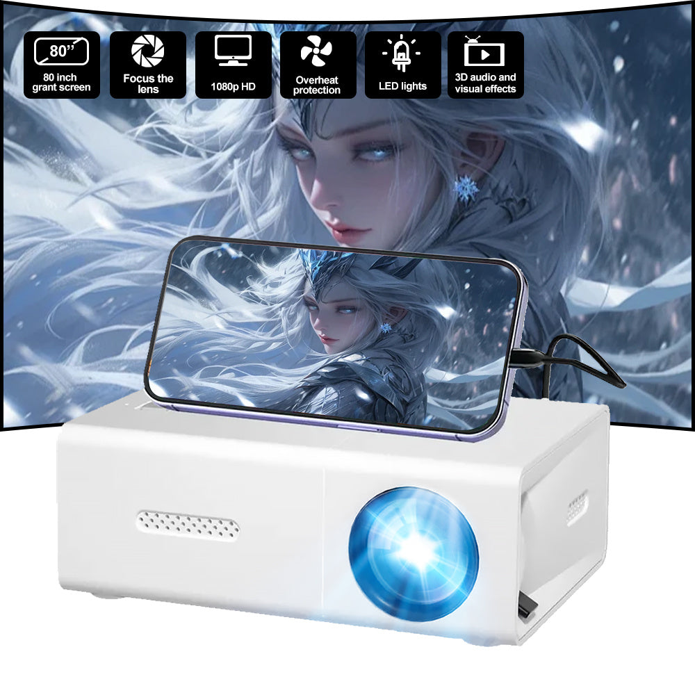 Mini LED Projector 1080P Full HD - Portable Home Cinema with Smartphone & Device Compatibility - Works with iOS, Android, Laptop, PS4, TV & USB Devices