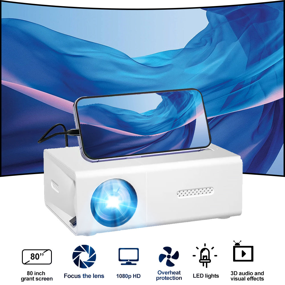 Mini LED Projector 1080P Full HD - Portable Home Cinema with Smartphone & Device Compatibility - Works with iOS, Android, Laptop, PS4, TV & USB Devices