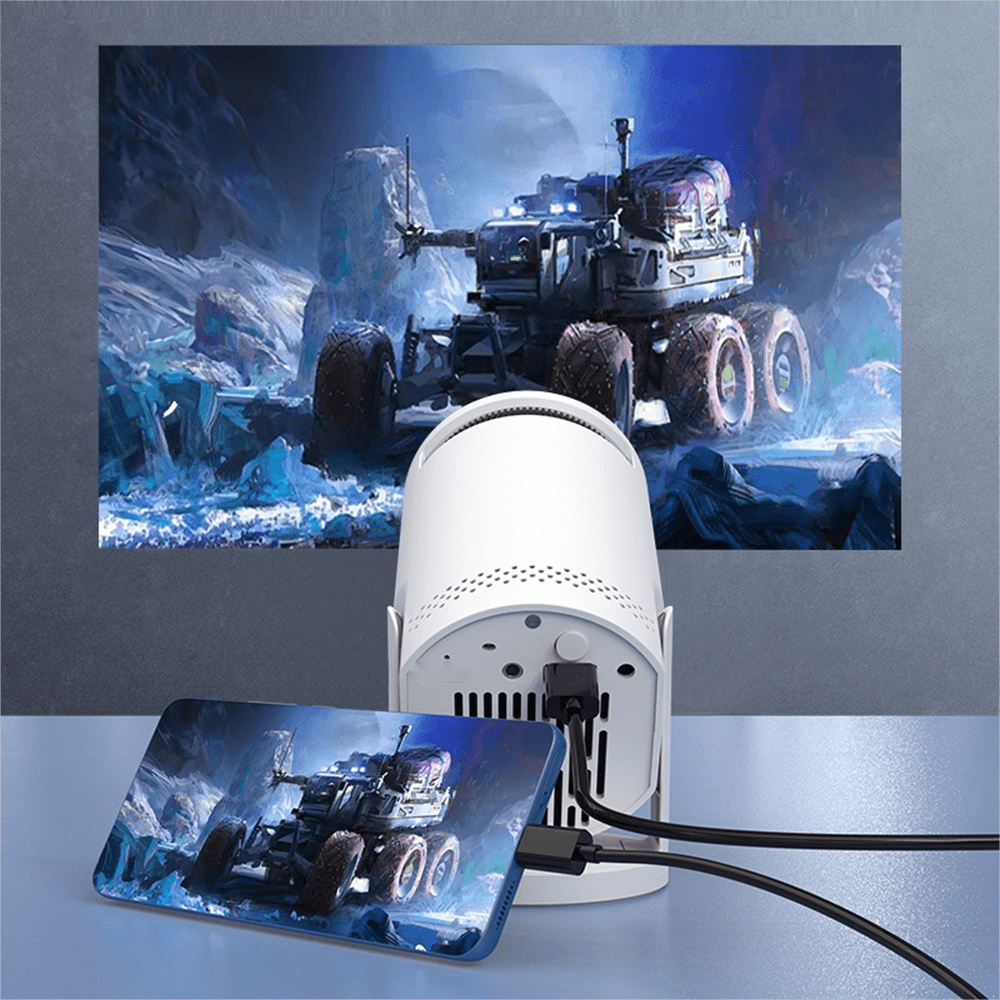 Mini Projector, Portable Projector, Native 720P, Support 1080P, 180 Degree Rotatable, Intelligent Wired Projector, Supports Android and Apple Wired Connections, Suitable for Home Theater, Office Learning, Outdoor Activities