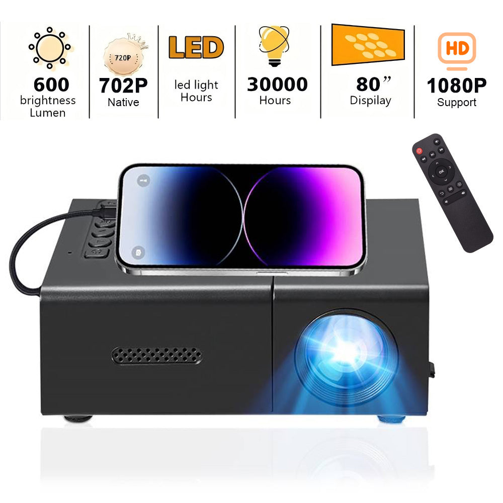 Mini LED Projector 1080P Full HD - Portable Home Cinema with Smartphone & Device Compatibility - Works with iOS, Android, Laptop, PS4, TV & USB Devices