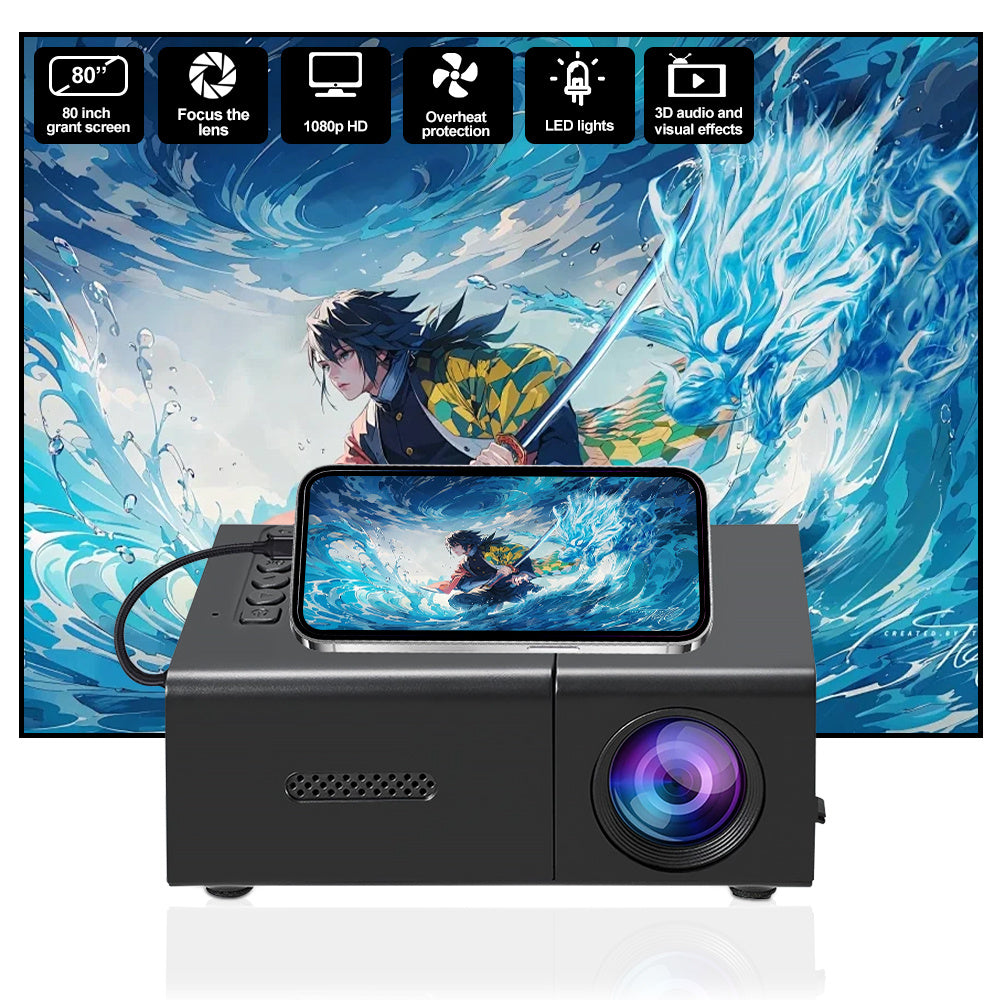 Mini LED Projector 1080P Full HD - Portable Home Cinema with Smartphone & Device Compatibility - Works with iOS, Android, Laptop, PS4, TV & USB Devices