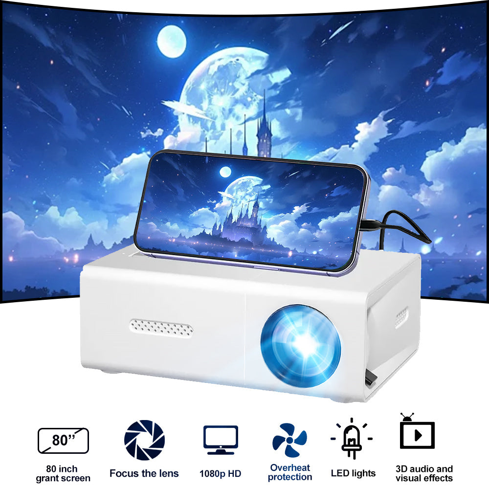 Mini LED Projector 1080P Full HD - Portable Home Cinema with Smartphone & Device Compatibility - Works with iOS, Android, Laptop, PS4, TV & USB Devices