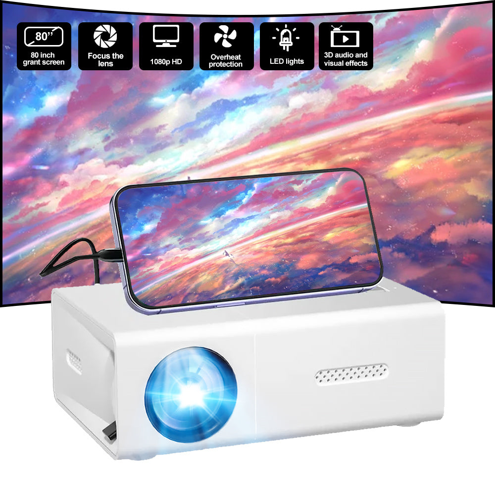 Mini LED Projector 1080P Full HD - Portable Home Cinema with Smartphone & Device Compatibility - Works with iOS, Android, Laptop, PS4, TV & USB Devices
