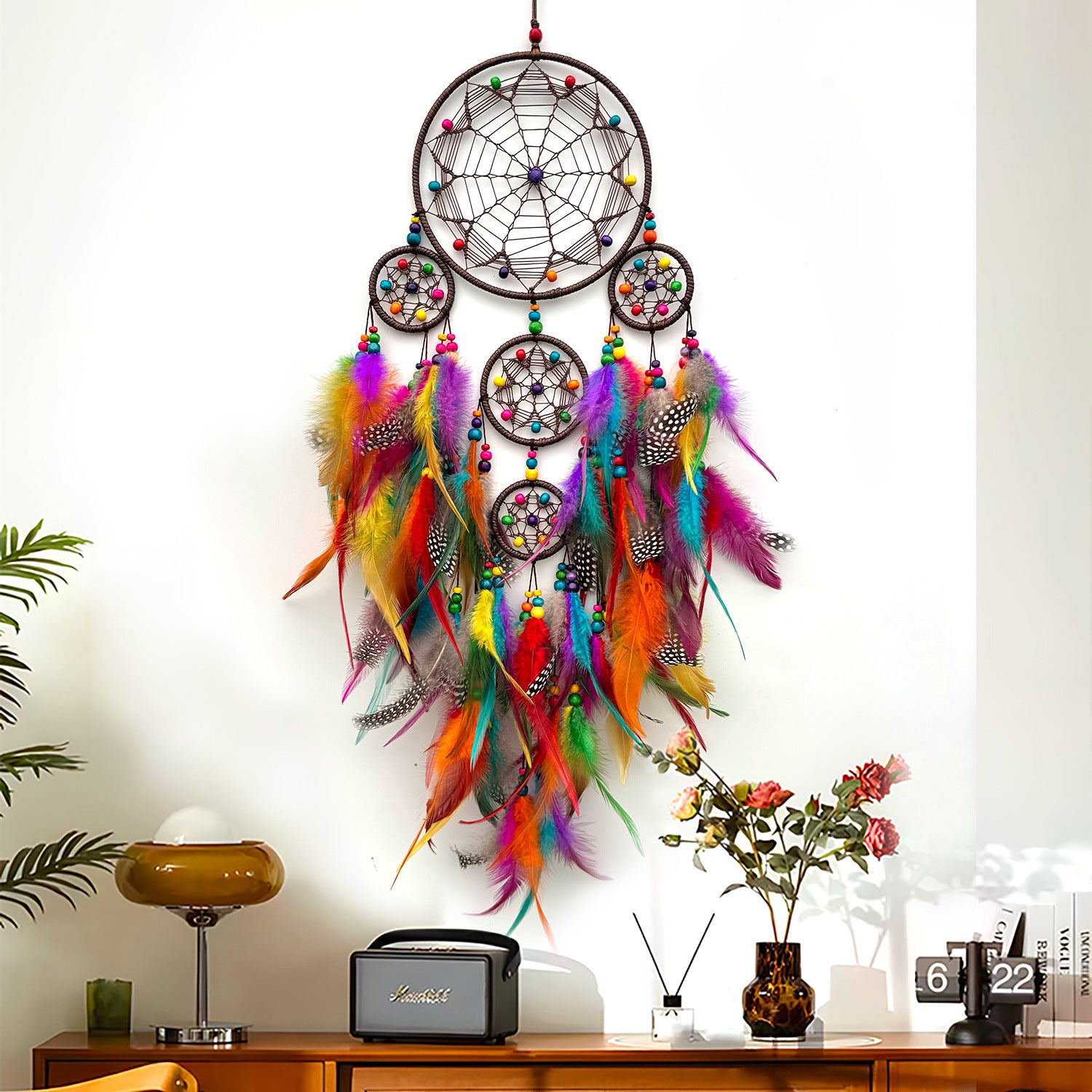 Handmade Dreamcatcher with Artificial Feathers, Guardian of Sweet Dreams, Night Companion, Bohemian Style Wall Hanging, Wind Chime Wall Decor, Essential Bedroom Decoration, Home Pendant Ornament