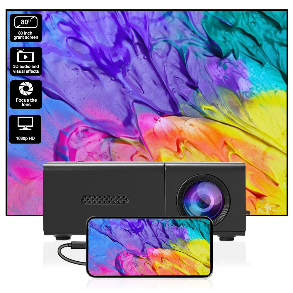 Mini LED Projector 1080P Full HD - Portable Home Cinema with Smartphone & Device Compatibility - Works with iOS, Android, Laptop, PS4, TV & USB Devices