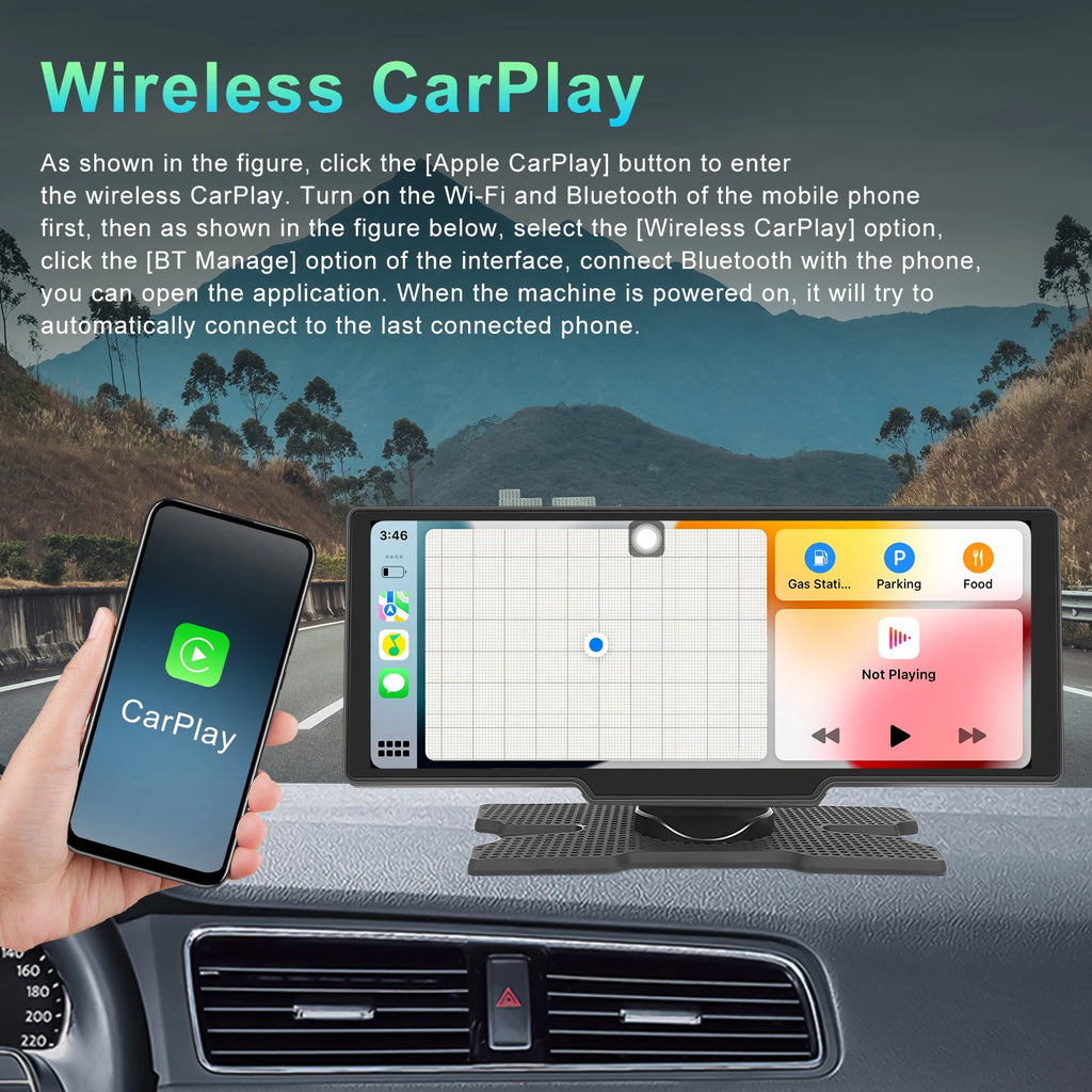 Wireless Carplay Portable Digital Dashboard Android Auto 10.26 Inch Smart Player With Voice Control 1080P BT TF