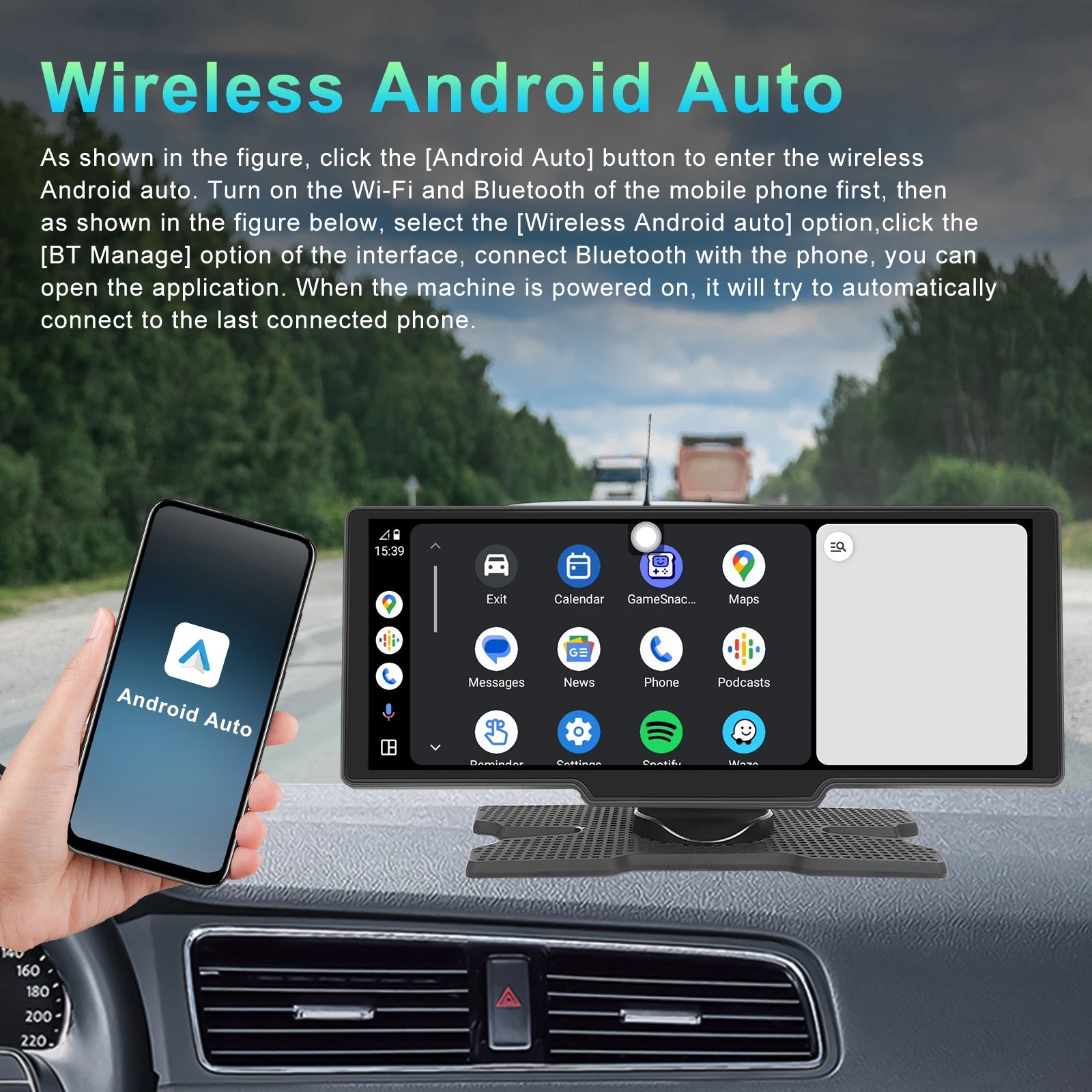 Wireless Carplay Portable Digital Dashboard Android Auto 10.26 Inch Smart Player With Voice Control 1080P BT TF