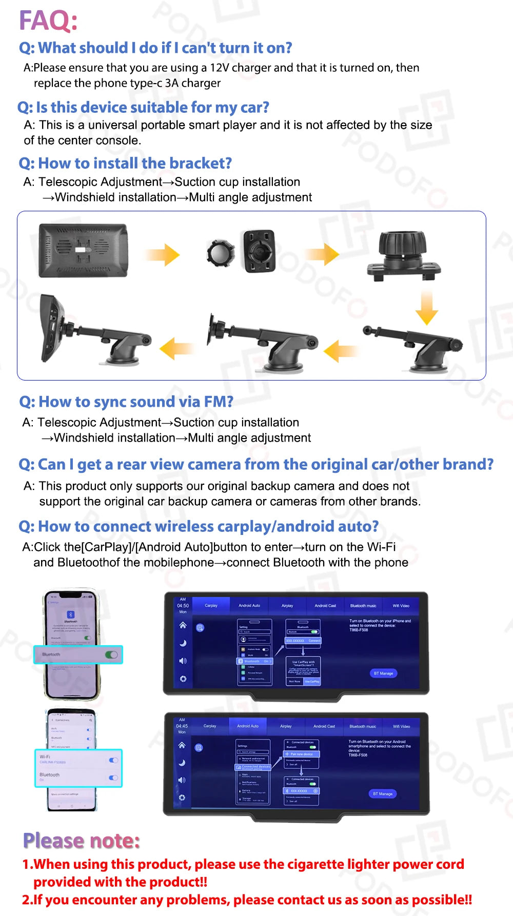 Wireless Carplay Portable Digital Dashboard Android Auto 10.26 Inch Smart Player With Voice Control 1080P BT TF
