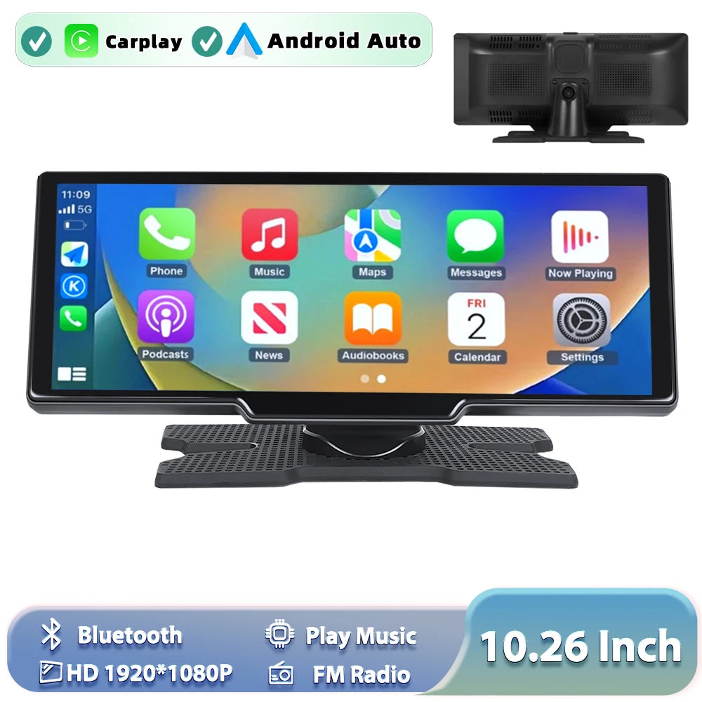Wireless Carplay Portable Digital Dashboard Android Auto 10.26 Inch Smart Player With Voice Control 1080P BT TF