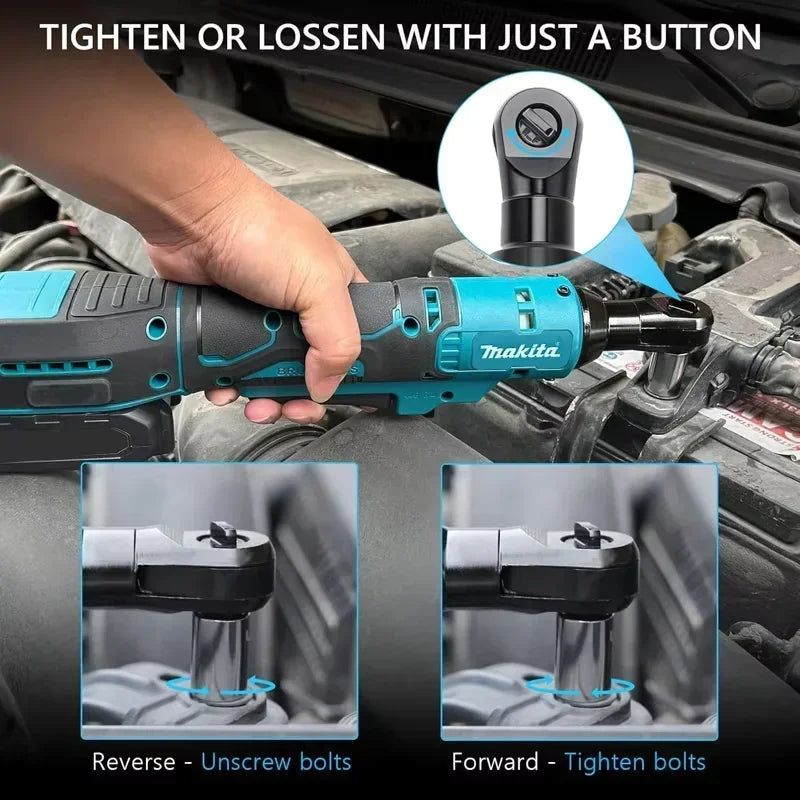 Makita 18V Brushless Ratchet Right Angle Wrench Cordless Driver Multifunction Variable Speed Power Wrench LED Power Tools