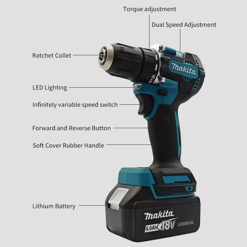 100% Makita Original DDF487 Cordless Driver Drill 18V Brushless Electric Impact Screwdriver Rechargeable Power Tool