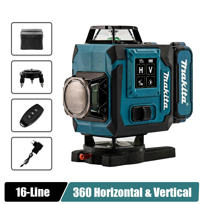 Makita 2025 Digital 360-Degree X4 16-Line Outdoor Laser Level Self-Levelling Vertical Cross-Line Tool for Precision Measurement