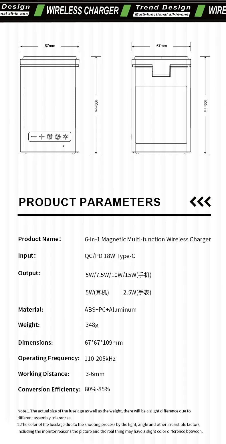 6 in 1 Magnetic Wireless Charger Stand Bluetooth Speaker Alarm Clock For Magsafe iPhone 16 15 14 Pro Max Airpods Pro Apple Watch