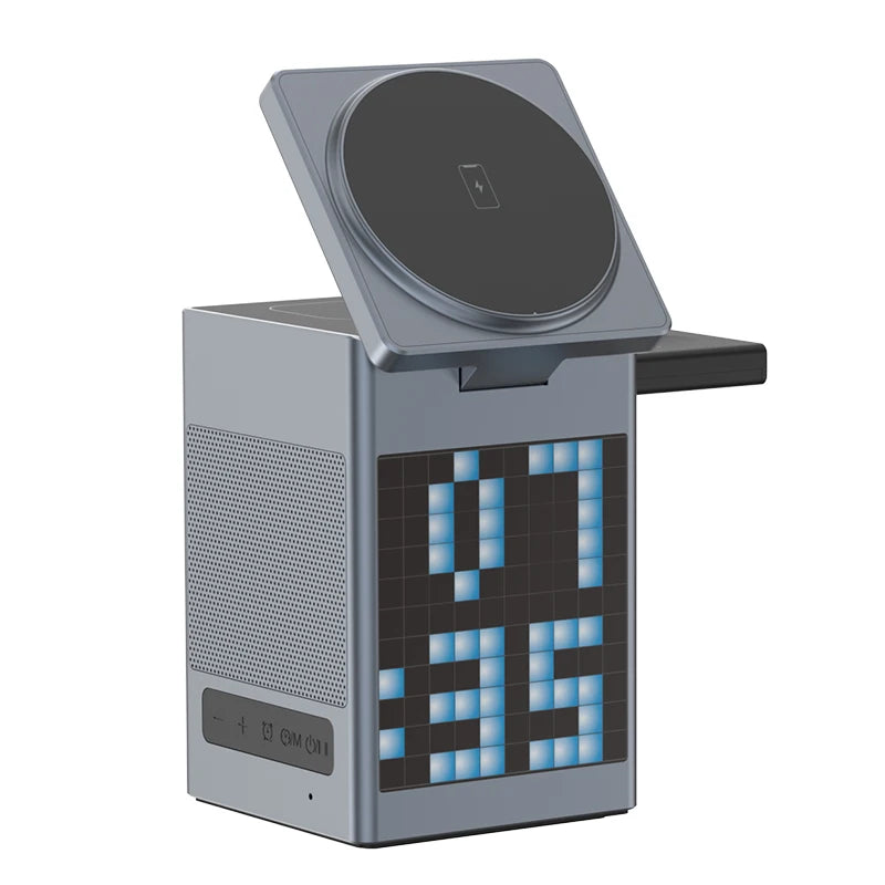 6 in 1 Magnetic Wireless Charger Stand Bluetooth Speaker Alarm Clock For Magsafe iPhone 16 15 14 Pro Max Airpods Pro Apple Watch