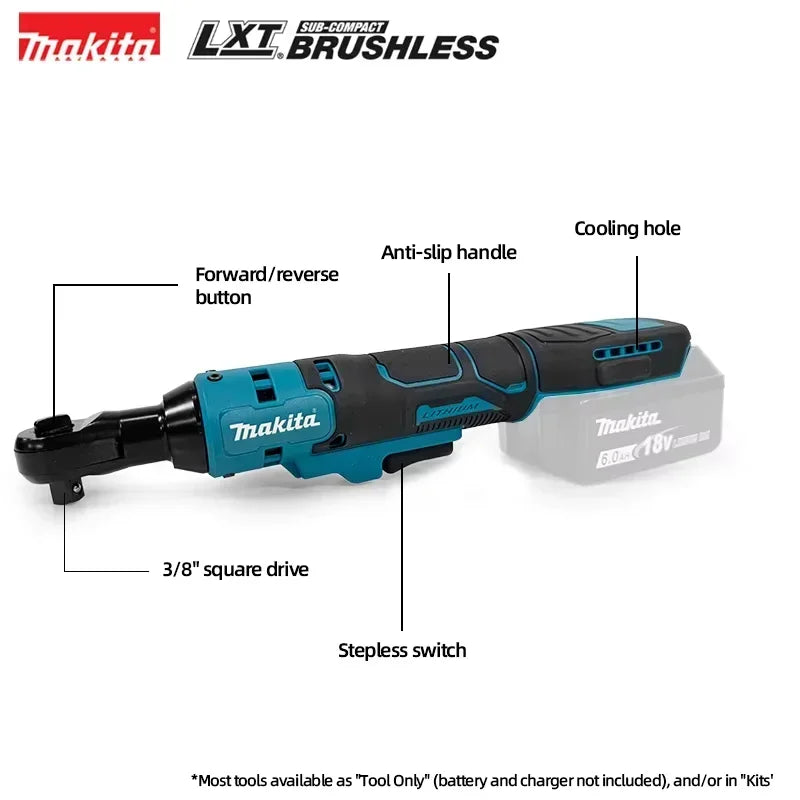 Makita 18V Brushless Ratchet Right Angle Wrench Cordless Driver Multifunction Variable Speed Power Wrench LED Power Tools