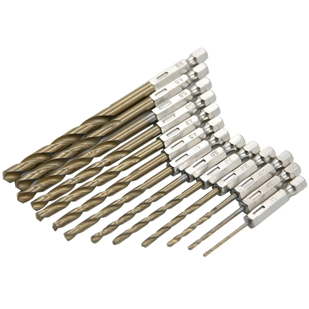 13pc Hex Handle Titanium Coated Drill Bit Set 1.5-6.5mm for Electric Pneumatic Screwdriver Drilling Tools