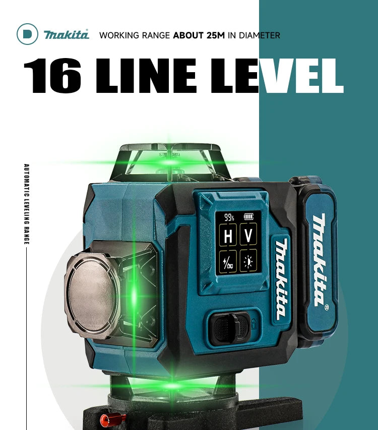 Makita 2025 Digital 360-Degree X4 16-Line Outdoor Laser Level Self-Levelling Vertical Cross-Line Tool for Precision Measurement