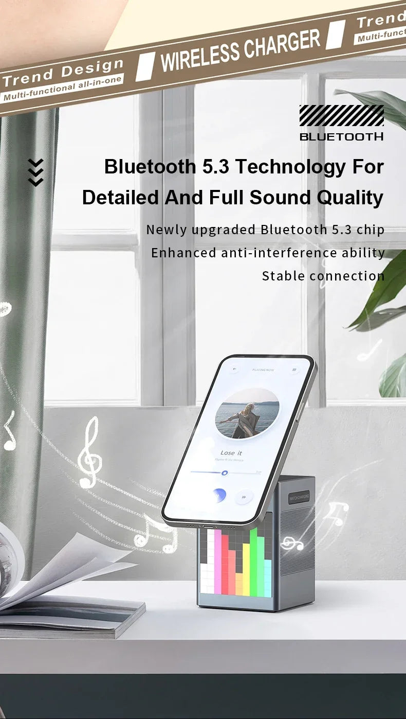 6 in 1 Magnetic Wireless Charger Stand Bluetooth Speaker Alarm Clock For Magsafe iPhone 16 15 14 Pro Max Airpods Pro Apple Watch