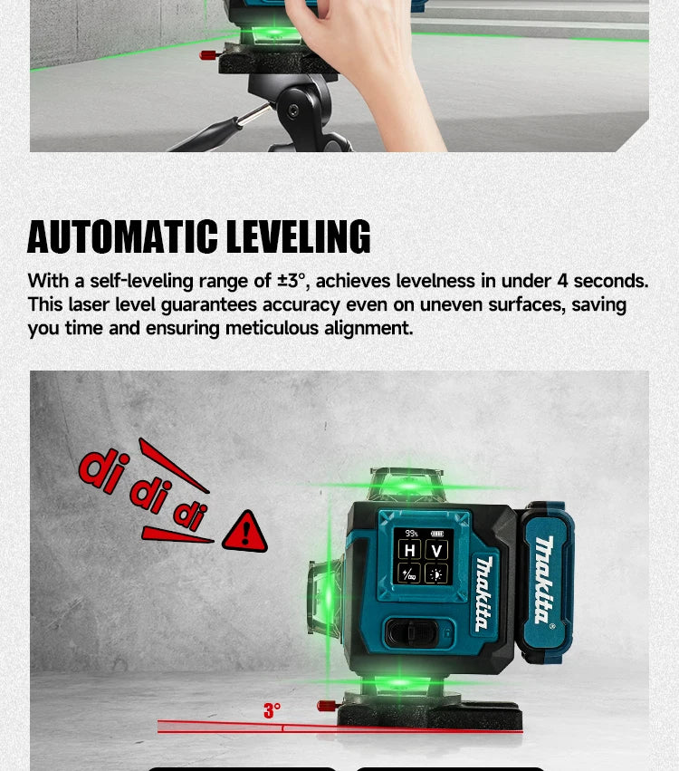 Makita 2025 Digital 360-Degree X4 16-Line Outdoor Laser Level Self-Levelling Vertical Cross-Line Tool for Precision Measurement