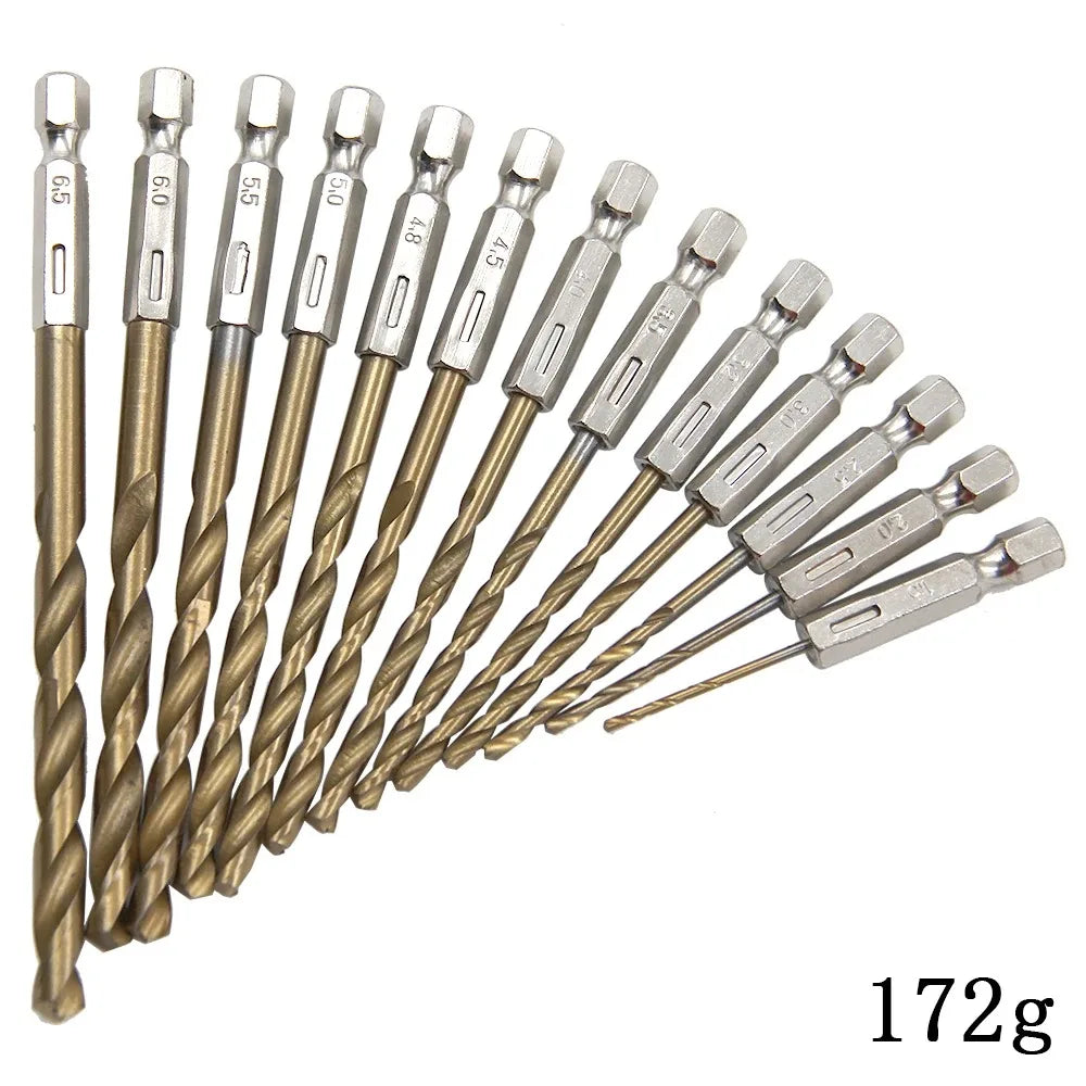 13pc Hex Handle Titanium Coated Drill Bit Set 1.5-6.5mm for Electric Pneumatic Screwdriver Drilling Tools