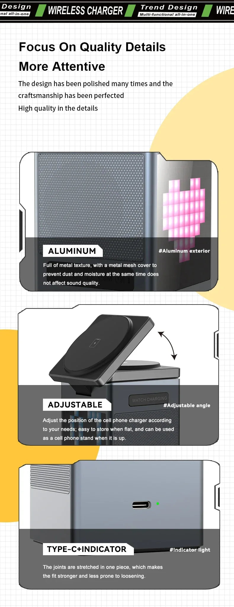 6 in 1 Magnetic Wireless Charger Stand Bluetooth Speaker Alarm Clock For Magsafe iPhone 16 15 14 Pro Max Airpods Pro Apple Watch