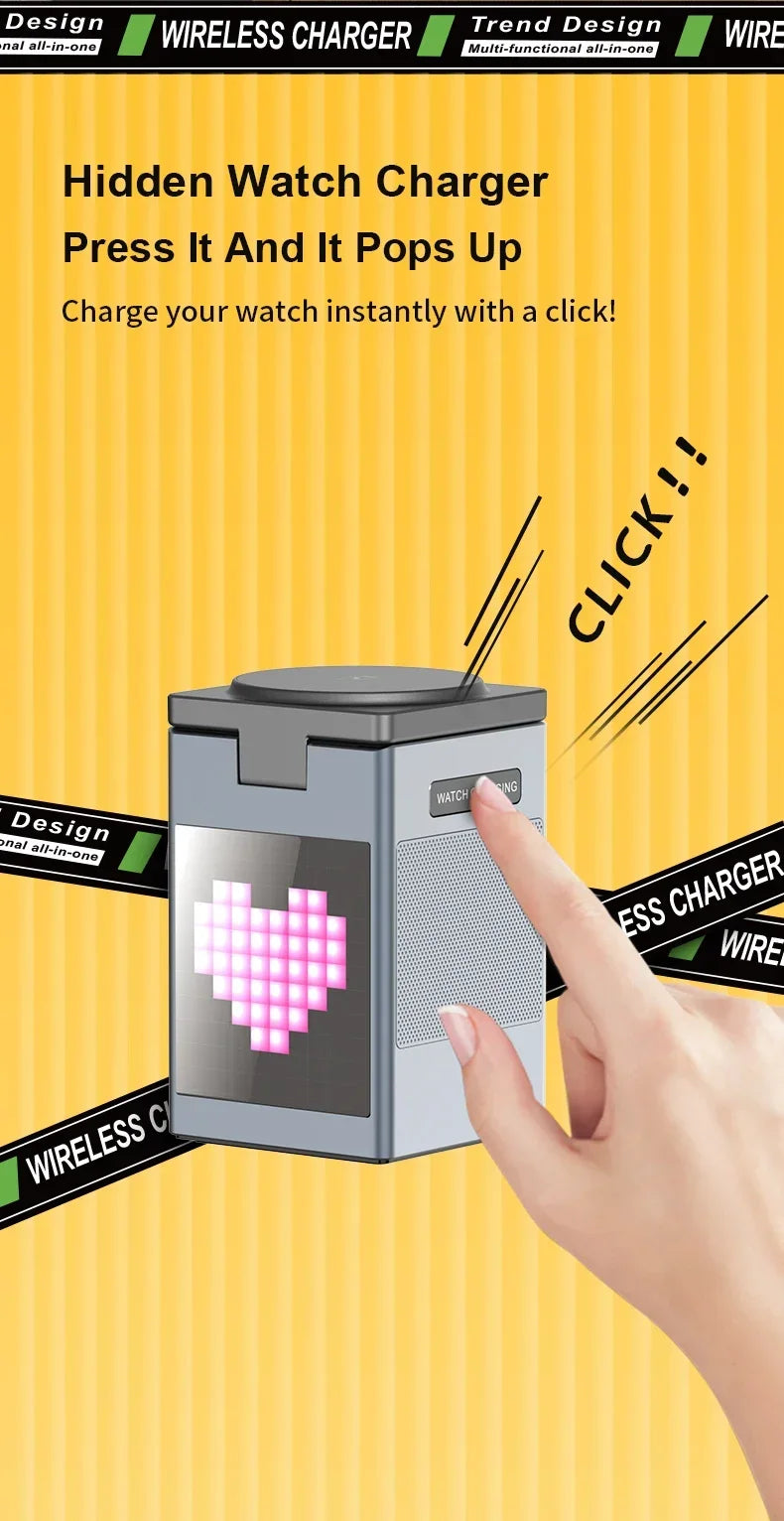 6 in 1 Magnetic Wireless Charger Stand Bluetooth Speaker Alarm Clock For Magsafe iPhone 16 15 14 Pro Max Airpods Pro Apple Watch