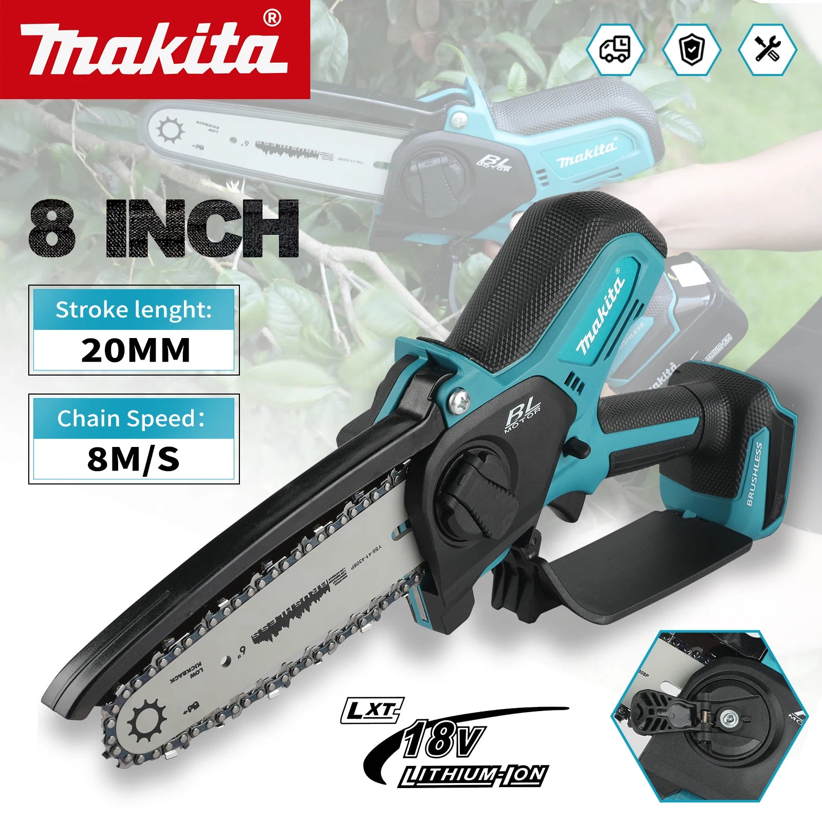 Makita 18V Cordless Chainsaw for Woodworking with Small Handheld Electric 6-inch Logging Sawzall Mini Portable Chainsaw