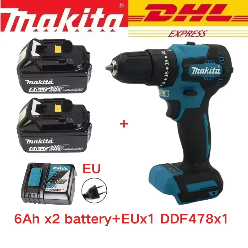 100% Makita Original DDF487 Cordless Driver Drill 18V Brushless Electric Impact Screwdriver Rechargeable Power Tool