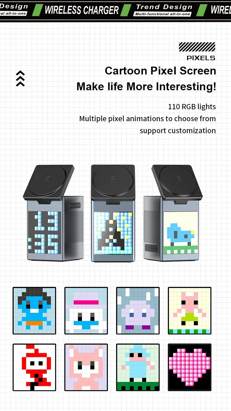 6 in 1 Magnetic Wireless Charger Stand Bluetooth Speaker Alarm Clock For Magsafe iPhone 16 15 14 Pro Max Airpods Pro Apple Watch