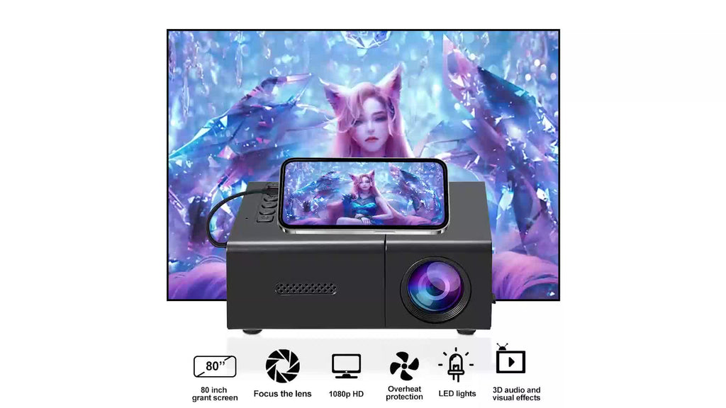 Mini LED Projector 1080P Full HD - Portable Home Cinema with Smartphone & Device Compatibility - Works with iOS, Android, Laptop, PS4, TV & USB Devices