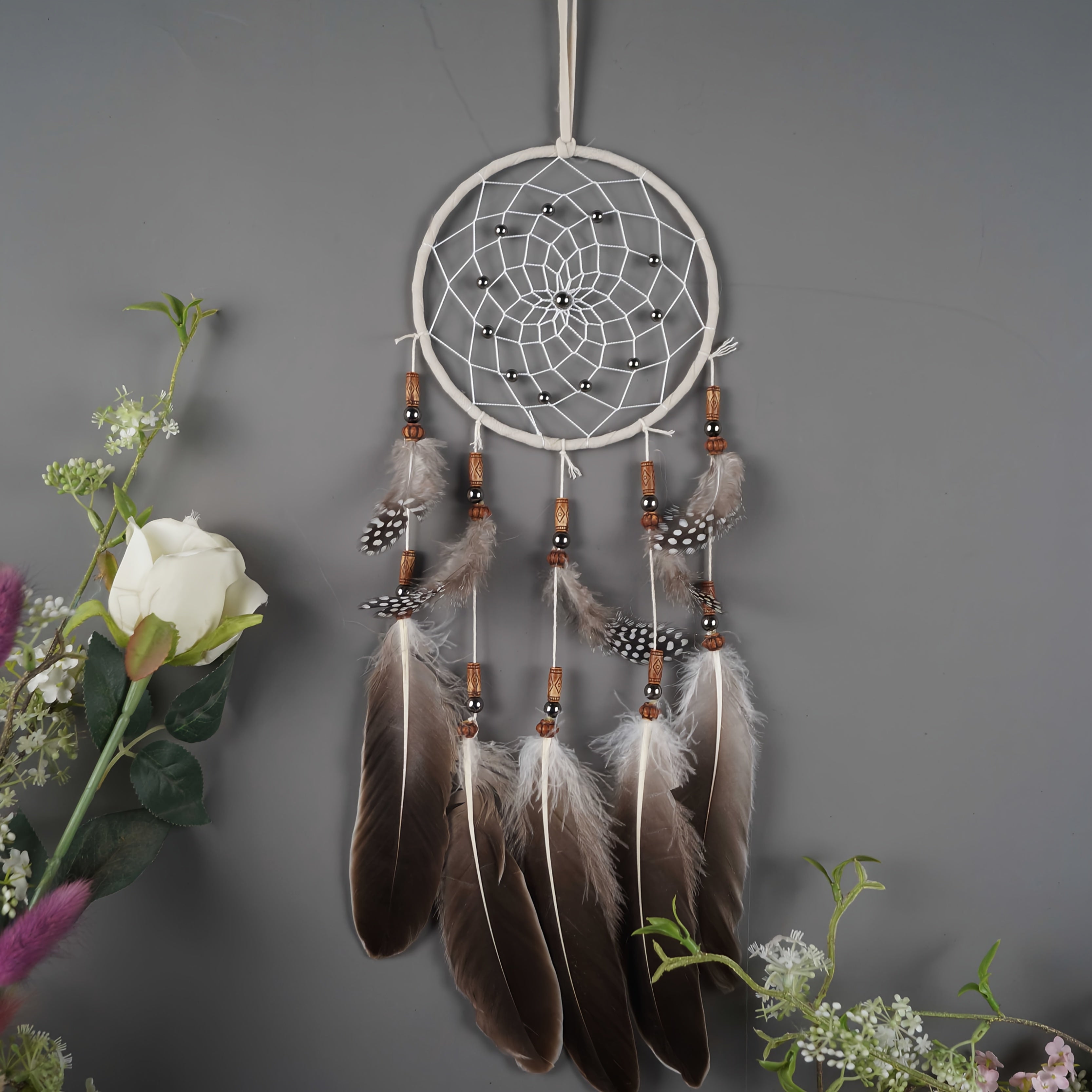 Handcrafted Dream Catcher with Feathers - Bohemian Native American Wall Decor for Home, Bedroom, or Office - Perfect for Christmas, Halloween, Easter, and More - Goose Feather Material, No Power Required, Bohemian Style, Perf