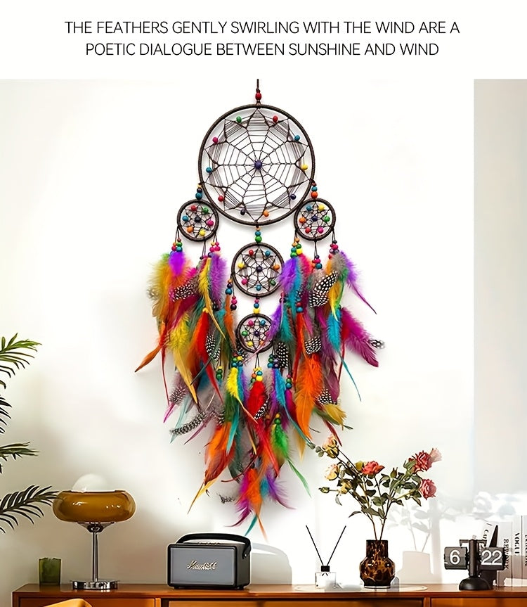 Handmade Dreamcatcher with Artificial Feathers, Guardian of Sweet Dreams, Night Companion, Bohemian Style Wall Hanging, Wind Chime Wall Decor, Essential Bedroom Decoration, Home Pendant Ornament