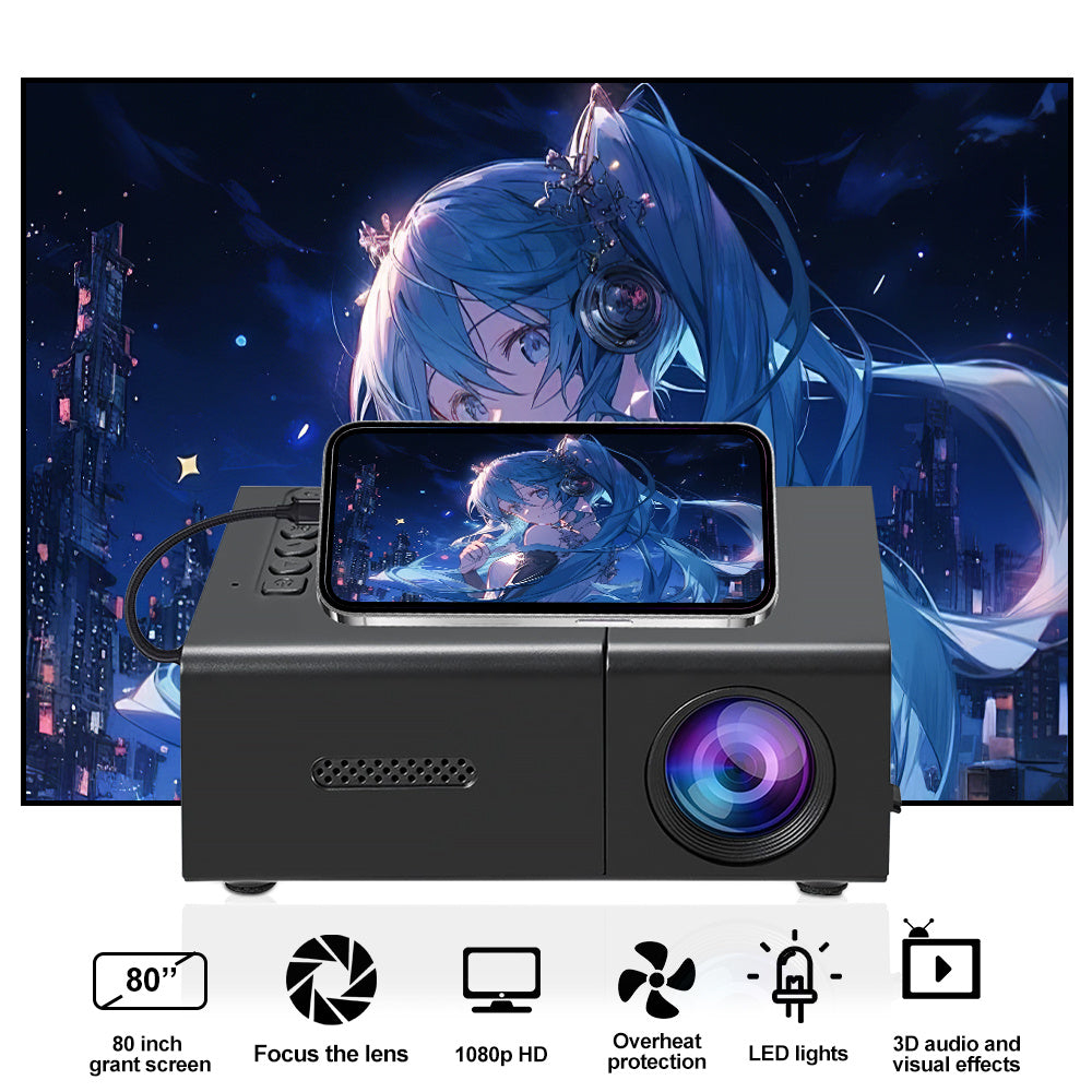 Mini LED Projector 1080P Full HD - Portable Home Cinema with Smartphone & Device Compatibility - Works with iOS, Android, Laptop, PS4, TV & USB Devices