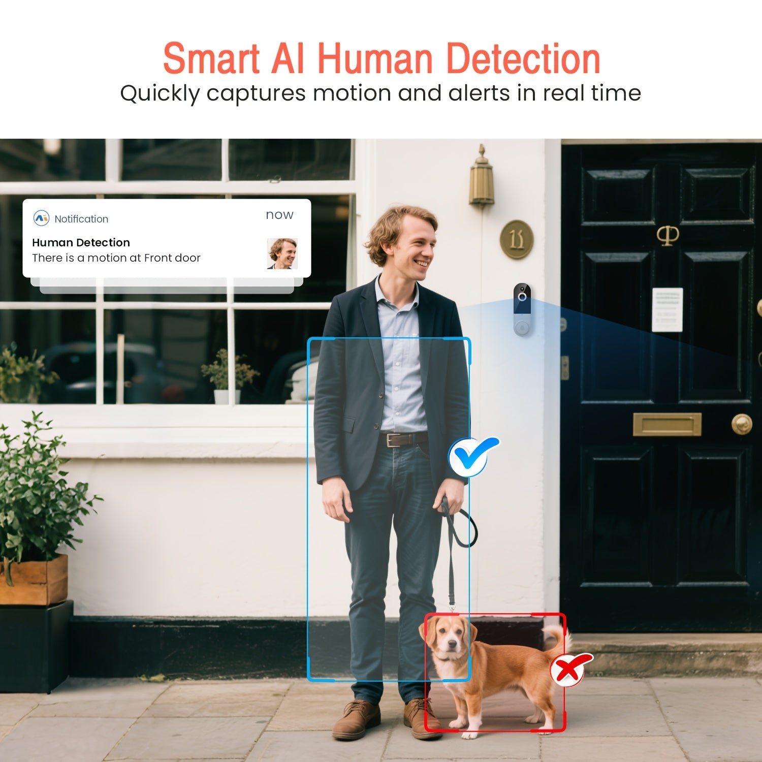 2K Wireless Video Doorbell Camera, AI Human Detection, Night Vision, Instant Alert, 2-Way Audio, 2.4G WiFi, Rechargeable Battery, Cloud Storage, Video Doorbell Camera Wireless (Without Receiver)