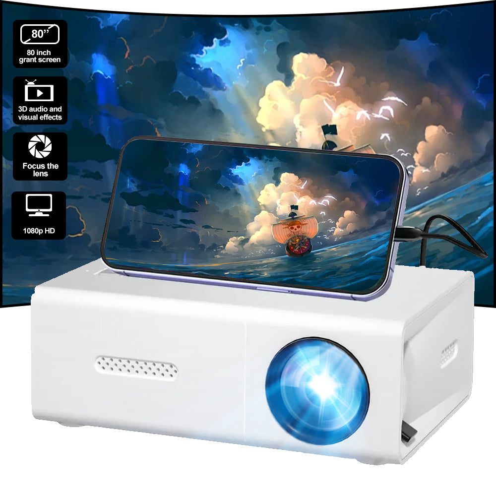 Mini LED Projector 1080P Full HD - Portable Home Cinema with Smartphone & Device Compatibility - Works with iOS, Android, Laptop, PS4, TV & USB Devices
