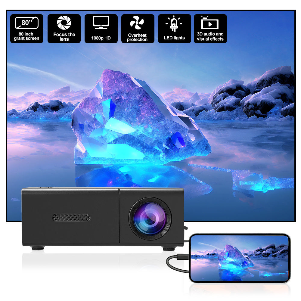 Mini LED Projector 1080P Full HD - Portable Home Cinema with Smartphone & Device Compatibility - Works with iOS, Android, Laptop, PS4, TV & USB Devices