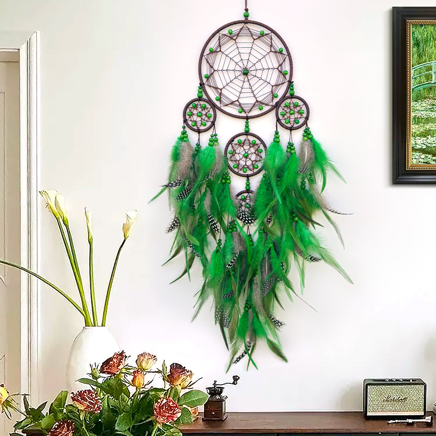 Handmade Dreamcatcher with Artificial Feathers, Guardian of Sweet Dreams, Night Companion, Bohemian Style Wall Hanging, Wind Chime Wall Decor, Essential Bedroom Decoration, Home Pendant Ornament